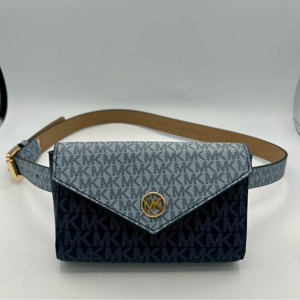 Michael Kors Two-Tone Blue Logo Belt Bag with Gold Hardware